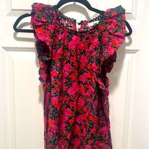 Mine NWOT Multicolored Floral FLUTTER Sleeve Blouse Top A-line cherry red M